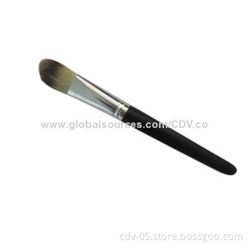 Foundation makeup brush with wooden handle